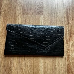 Black Crocodile Embossed Clutch